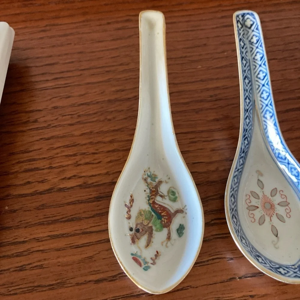 Vintage Chinese Porcelain Blue and White rice spoon & dragon painted spoon soup
